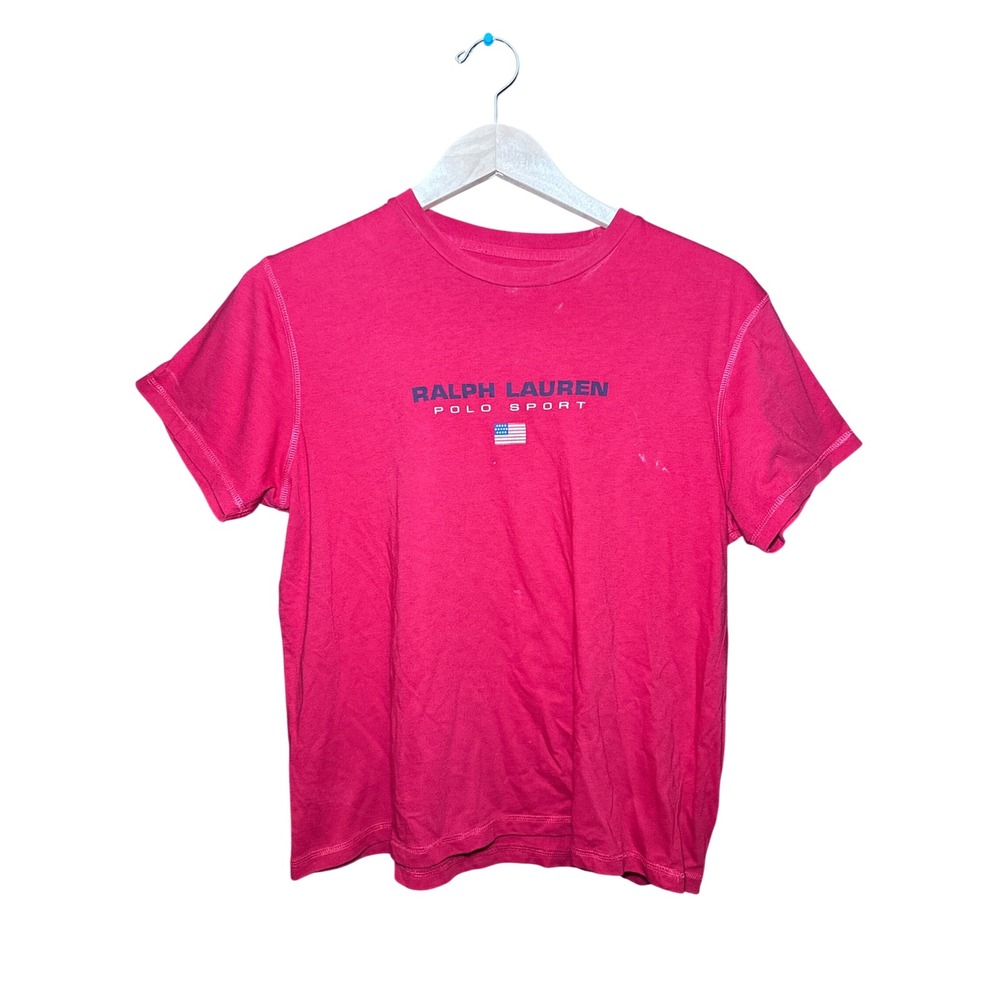 Ralph Lauren Polo Sport Womens Pink Graphic T-Shirt 90s Vintage Logo Medium